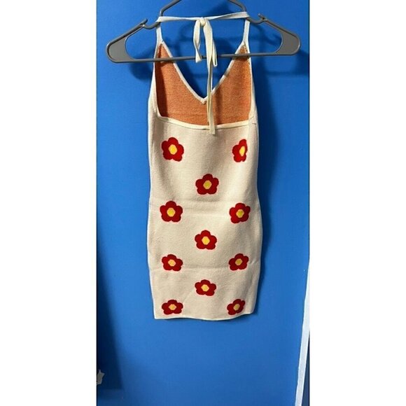 RSQ Floral Knit Halter Dress Women Small With Red/Yellow Daisy Pattern y2k boho - Picture 6 of 7